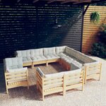 vidaXL Salon de jardin 11 Pièces avec coussins crème Bois de pin solide