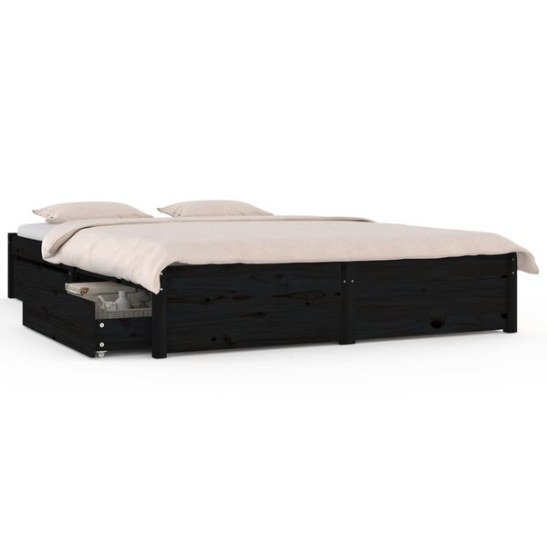 vidaXL Cadre de lit avec tiroirs Noir 120x190 cm Petit double