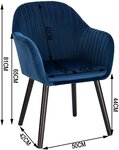Fauteuil lounge chaise de salle à manger velours et bois bleu 19_0000193
