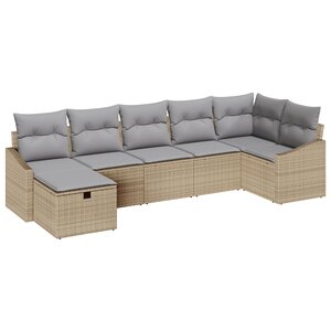vidaXL Ensemble de canapé de jardin 7 pièces avec coussins beige poly rotin