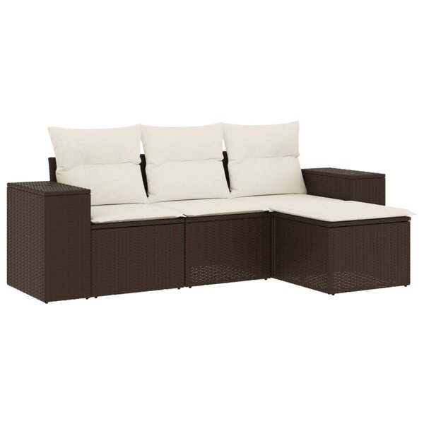 vidaXL Salon de jardin 4 Pièces avec coussins marron résine tressée
