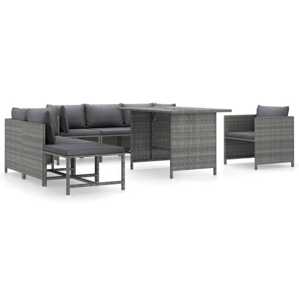vidaXL Salon de jardin 8 Pièces avec coussins Résine tressée Gris