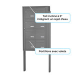 Bloc collectif Leabox  2x4  grade 3  simple face  Extérieur  fixation sur pieds à sceller  Gris poussière RAL 7037 finition brillante