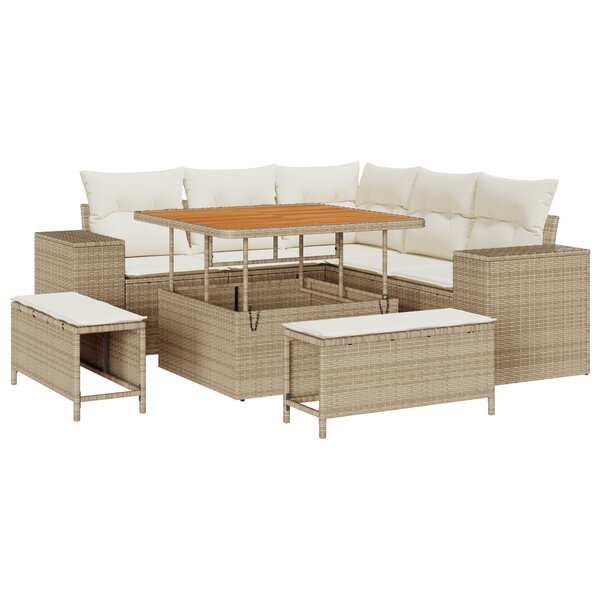 vidaXL Ensemble de canapés de jardin 8 pièces avec coussins en rotin poly beige et acacia.