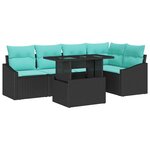 vidaXL Ensemble de canapé de jardin 6 Pièces Noir et Bleu polyrotin