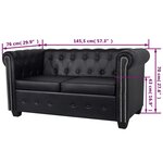 vidaXL Canapé Chesterfield à 2 places cuir synthétique noir