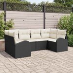 vidaXL Ensemble de canapé de jardin avec coussin 6 Pièces Noir Poly rotin