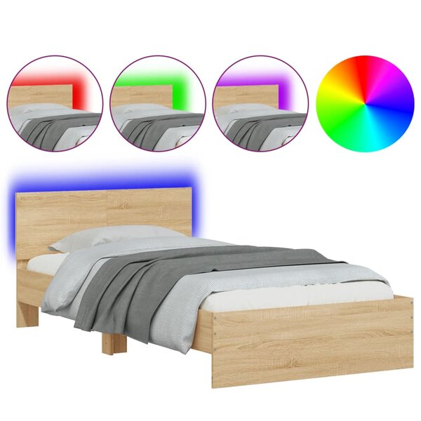 vidaXL Cadre de lit tête de lit et lumières LED chêne sonoma 100x200cm