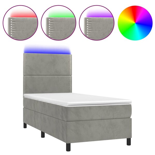 vidaXL Sommier à lattes de lit avec matelas et LED Gris clair 80x200cm