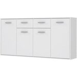 PILVI Buffet bas 4 portes 4 tiroirs - Blanc mat - L 162,3 x P 34,2 x H 88,1 cm