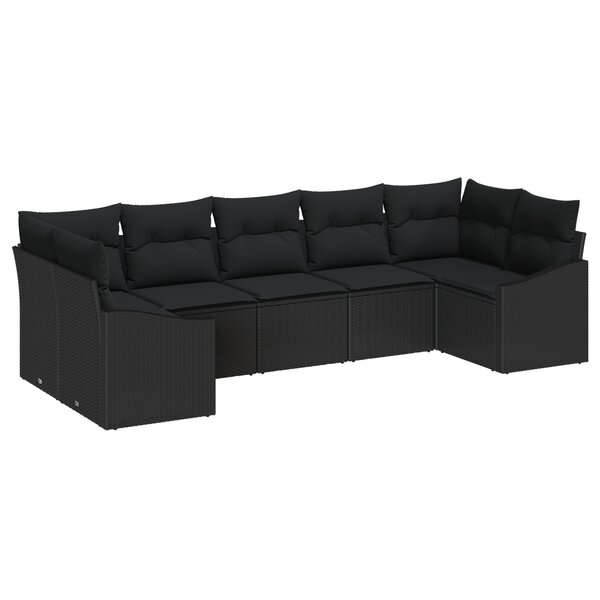vidaXL Ensemble de salle à manger de jardin 7 pièces avec coussins - Rotin synthétique noir
