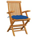 vidaXL Chaises de jardin avec coussins bleu 3 Pièces Bois de teck massif