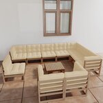 vidaXL Salon de jardin 11 Pièces avec coussins Marron miel Bois de pin