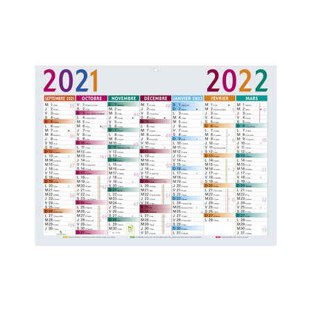 Calendrier scolaire 2021-2022 panneau cartonné multicouleurs