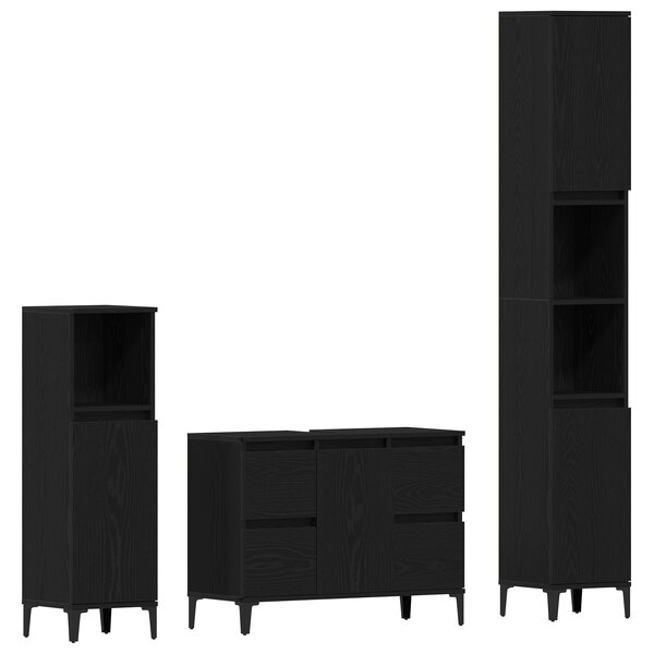 vidaXL Ensemble de Meubles de Salle de Bain 3 Pièces Chêne Noir Bois d'ingénierie