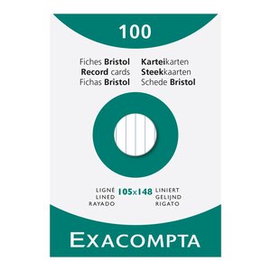 Étui De 100 Fiches - Bristol Blanc Ligné Non Perforé 105x148mm - Blanc - X 10 - Exacompta