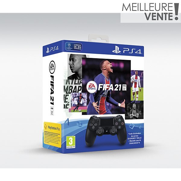 Sony manette + jeu dual shock 4 noire v2+fifa 21+vch fu