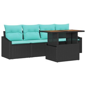 vidaXL Ensemble de canapé de jardin 5 Pièces Noir et Sarcelle