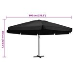 vidaXL Parasol de jardin avec mât en aluminium 600 cm noir