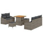 Ensemble de Sofa de Jardin vidaXL de 8 Pièces avec Coussins Gris Poly Rattan Acacia