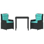 vidaXL Ensemble de salle à manger pour jardin 3 Pièces Noir Poly rotin