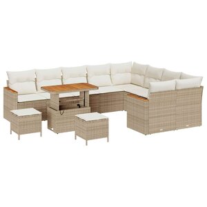 vidaXL Ensemble de canapé de jardin 12 Pièces Beige polyrotin