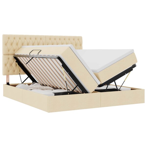 vidaXL Lit de rangement LED avec matelas Crème 200 x 200 cm Tissu