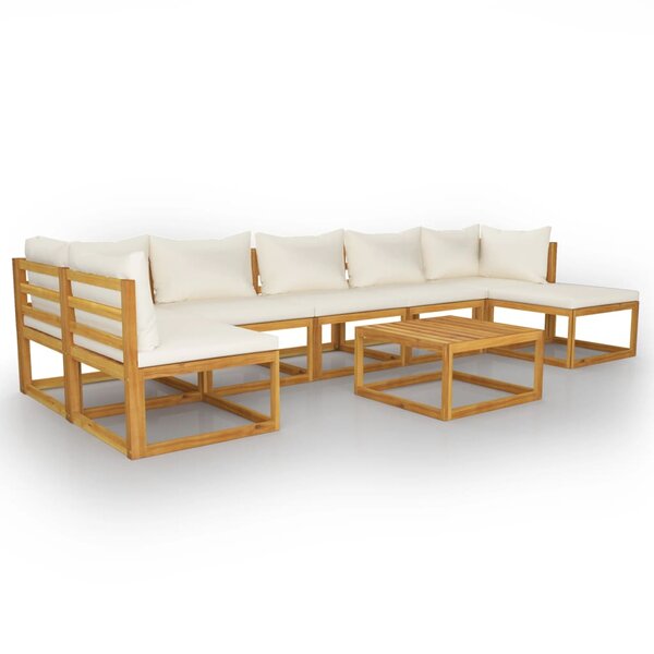 Salon de jardin meuble d'extérieur ensemble de mobilier 8 pièces avec coussin crème bois d'acacia solide 02_0017458