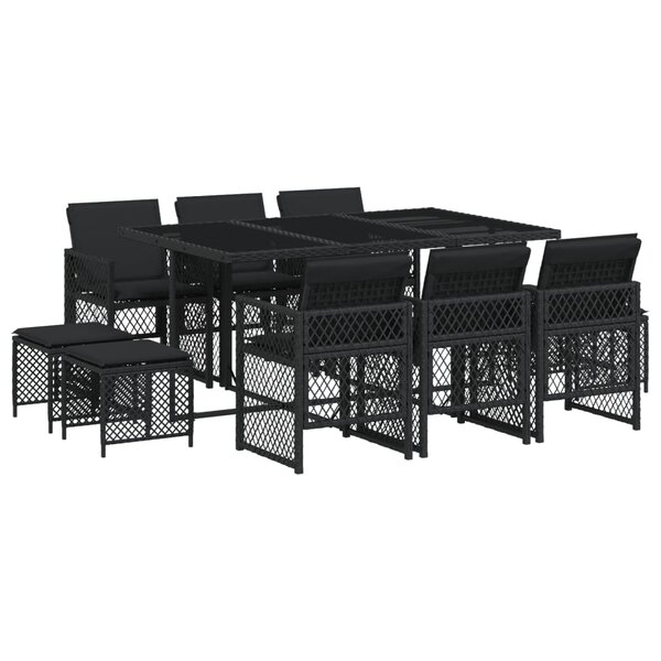 vidaXL Ensemble à manger de jardin 11 Pièces coussins noir résine tressée