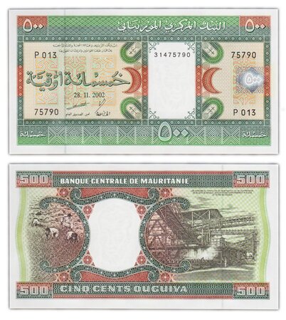 Billet de collection 500 ouguiya 2002 mauritanie - neuf - p8c