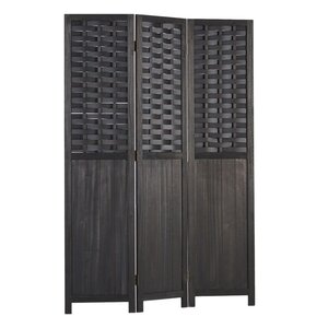 Paravent 3 pans bois rotin noir