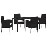 vidaXL Ensemble de salle à manger de jardin de 5 pièces avec coussins Noir Rattan Poly