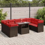 vidaXL Salon de jardin 10 Pièces et coussins marron résine tressée acacia
