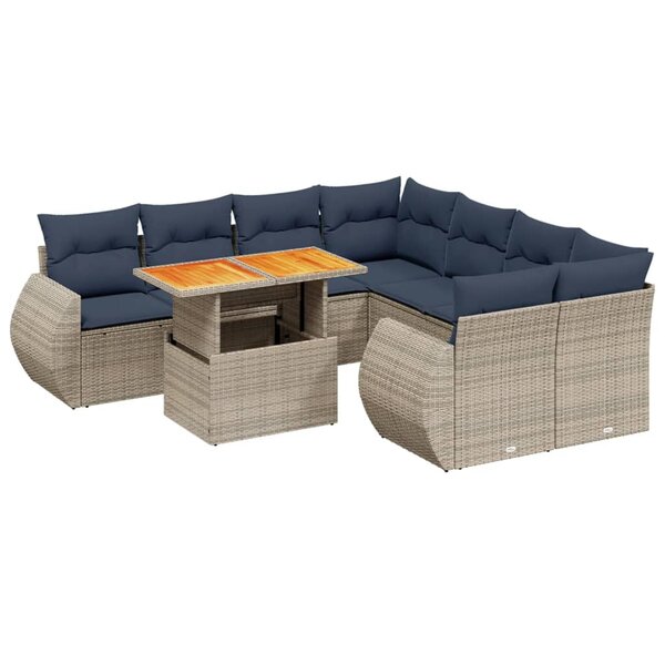 vidaXL Salon de jardin 9 Pièces avec coussins gris résine tressée