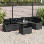 vidaXL Ensemble de canapé de jardin 7 pièces avec coussins en poly rattan noir.