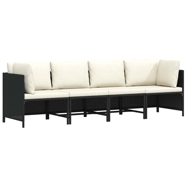 vidaXL Canapé de jardin à 4 places avec coussins Noir Résine tressée