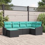 vidaXL Ensemble de Canapés avec coussin 6 Pièces Noir polyrotin