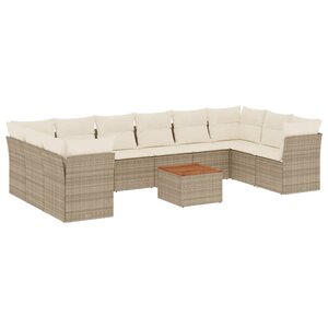 vidaXL Salon de jardin 11 Pièces avec coussins beige résine tressée