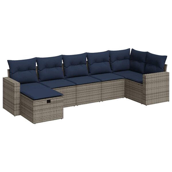 vidaXL Salon de jardin avec coussins 7 Pièces gris résine tressée