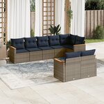vidaXL Salon de jardin 8 Pièces avec coussins gris résine tressée