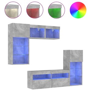 vidaXL Unités murales TV avec LED 5 Pièces gris béton bois d'ingénierie