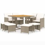 vidaXL Ensemble à manger de jardin et coussins 9 Pièces Poly rotin Beige
