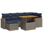 vidaXL Salon de jardin avec coussins 7 Pièces gris résine tressée