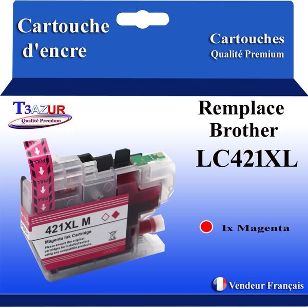 T3AZUR- Cartouche compatible avec Brother LC421 XL pour Brother DCP-J1050DW  DCP-J1140DW  DCP-J114DW  DCP-J1800DW Magenta