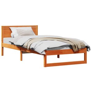 vidaXL Cadre de lit avec tête de lit Brun cire 90 x 200 cm Pin massif