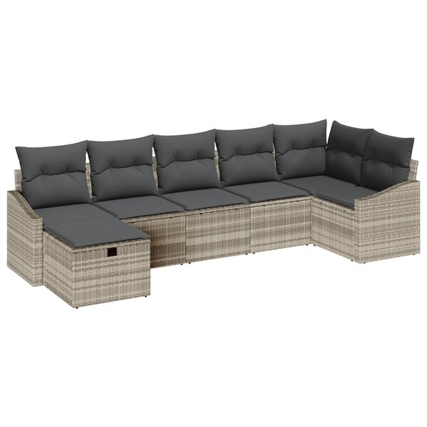 vidaXL Ensemble de Canapé de Jardin 7 pièces avec Coussins Gris Clair Poly Rattan