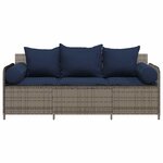 vidaXL Canapé de jardin avec coussins 3 places gris résine tressée