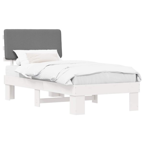 vidaXL Cadre de lit avec tête de lit rembourrée Gris clair 90 x 190 cm