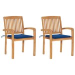 vidaXL Chaises de jardin lot de 2 avec coussins bleu royal Teck massif