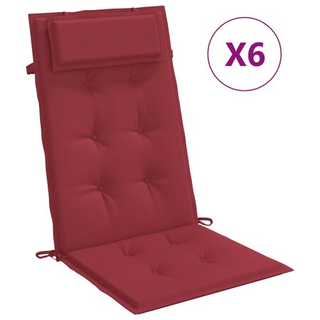 vidaXL Coussins de chaise à dossier haut lot de 6 rouge bordeaux